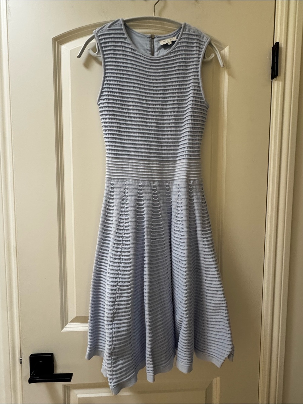 Ted Baker Pale Blue Textured Sleeveless Flare Dress - Picture 3 of 6
